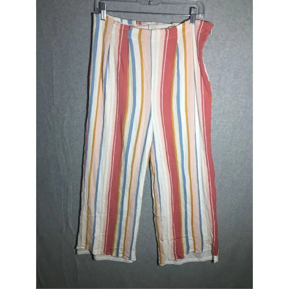 Womens Sadie & Sage Pants Pastel Striped Flowy Wide Leg Spring Summer Colorful